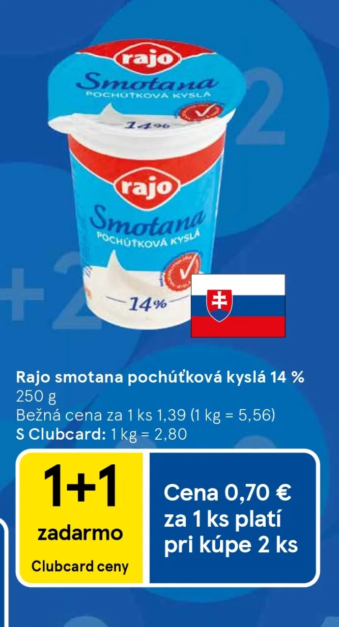 Rajo smotana pochúťková kyslá 14 % (akcia Tesco)