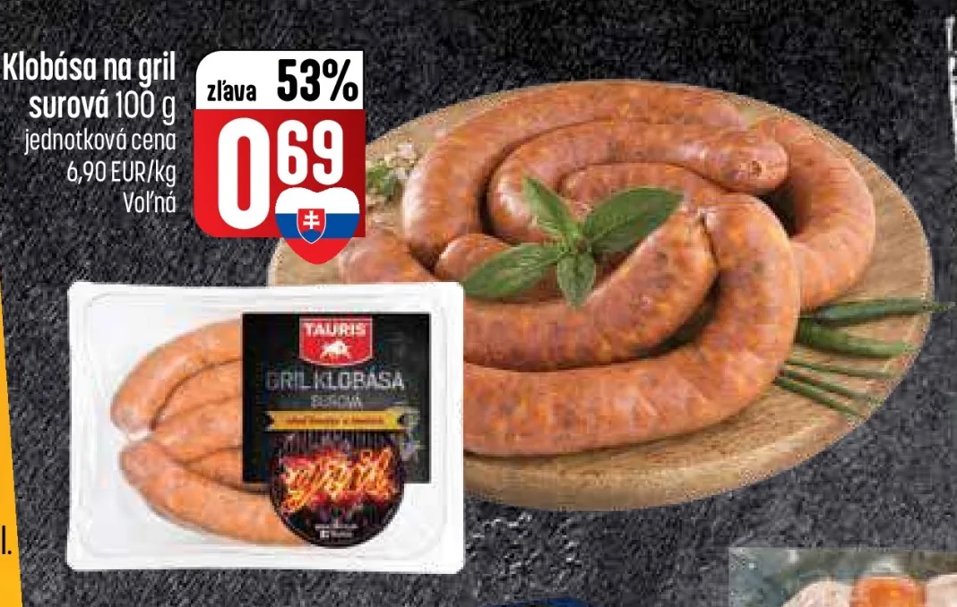 Klobása na gril surová (akcia COOP)
