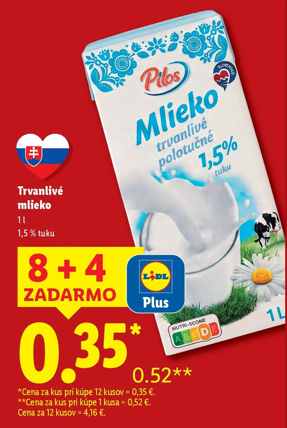 Trvanlivé mlieko 1,5 % tuku (akcia Lidl)